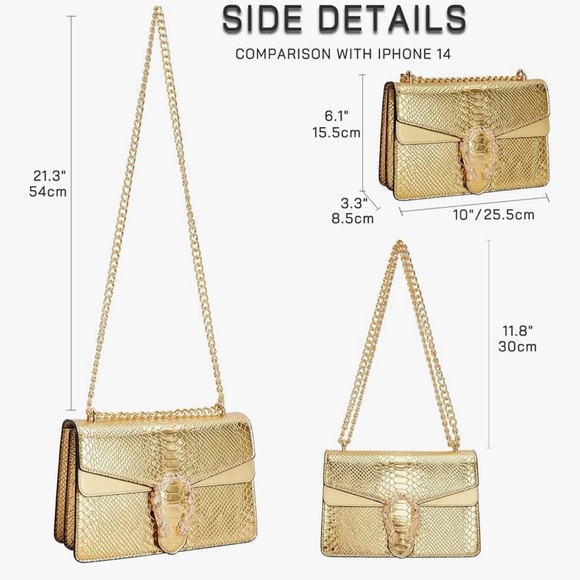 Glamorous Gold Textured Shoulder Bag with Chain Strap - Picture 2 of 3